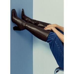 Mango Square Toe Leather Boot - 7½ Chocolate